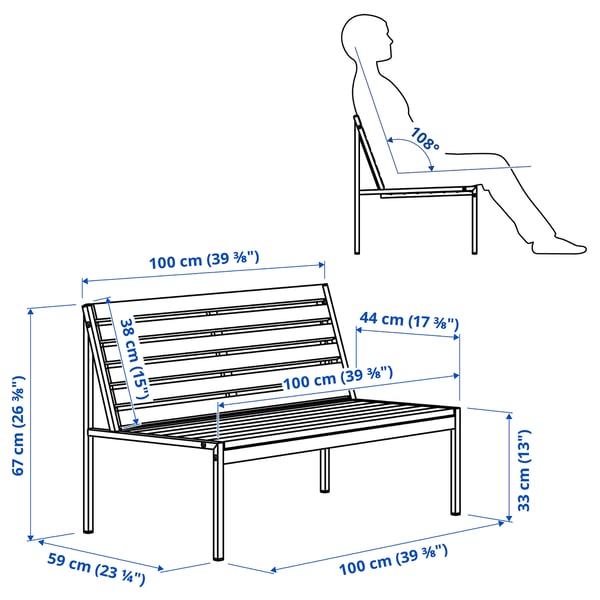 JOLPEN 2er-Sofa/außen, weiß/grau, 100x59x67 cm