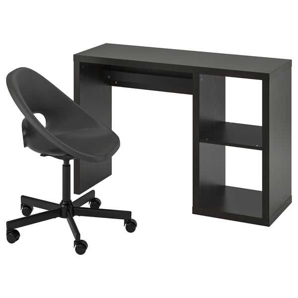 KALLAX / ELDBERGET Schreibtisch und Stuhl, schwarzbraun/dunkelgrau schwarz