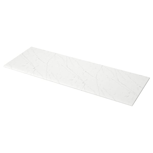 KASKER Maßarbeitsplatte, weiß/hellgrau marmoriert/Quarzkomposit, 1 m²x2.0 cm