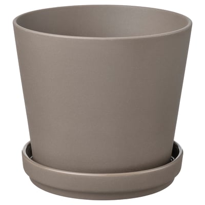 KLARBÄR Blumentopf mit Untersetzer, drinnen/draußen graubraun, 15 cm
