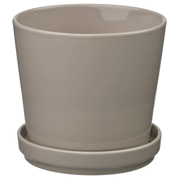 KLOTLÖNN Blumentopf mit Untersetzer, drinnen/draußen/grau/beige, 15 cm
