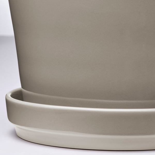 KLOTLÖNN Blumentopf mit Untersetzer, drinnen/draußen/grau/beige, 15 cm