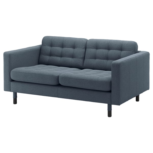LANDSKRONA 2er-Sofa, Gunnared blau/Holz/schwarz