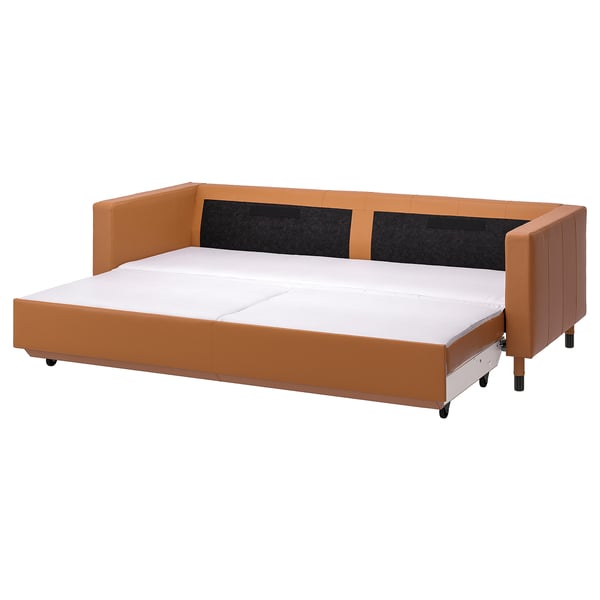LANDSKRONA 3er-Bettsofa, Grann/Bomstad goldbraun/Holz/schwarz