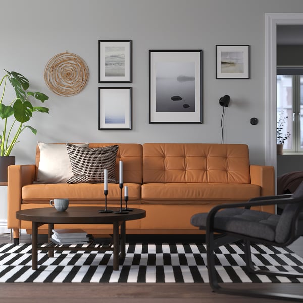 LANDSKRONA 3er-Bettsofa, Grann/Bomstad goldbraun/Holz/schwarz