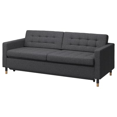 LANDSKRONA 3er-Bettsofa, Gunnared dunkelgrau/Holz
