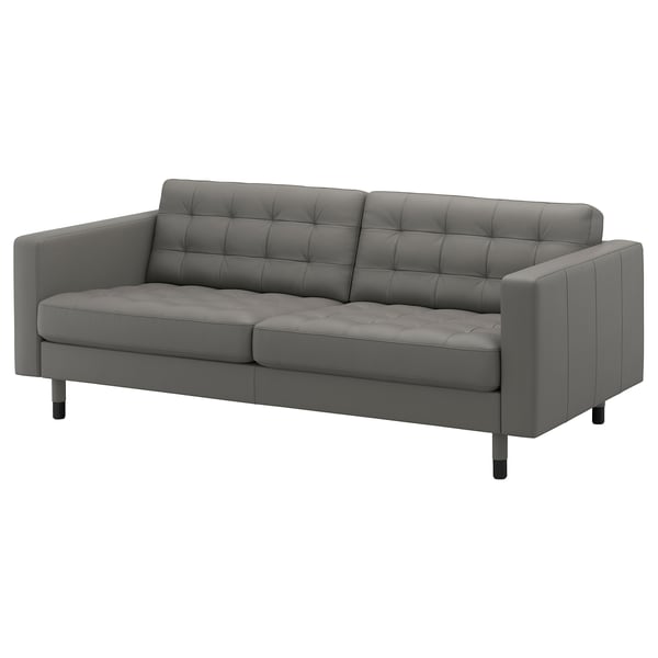 LANDSKRONA 3er-Sofa, Grann/Bomstad graugrün/Holz/schwarz