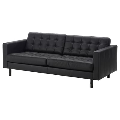 LANDSKRONA 3er-Sofa, Grann/Bomstad schwarz/Holz/schwarz