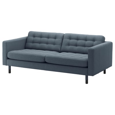 LANDSKRONA 3er-Sofa, Gunnared blau/Holz/schwarz