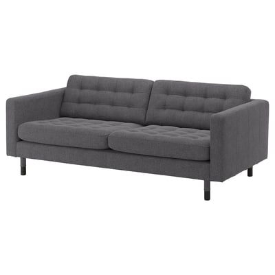 LANDSKRONA 3er-Sofa, Gunnared dunkelgrau/Holz/schwarz