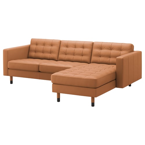 LANDSKRONA 3er-Sofa mit Récamiere, Grann/Bomstad goldbraun/Holz/schwarz