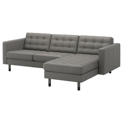 LANDSKRONA 3er-Sofa mit Récamiere, Grann/Bomstad graugrün/Holz/schwarz