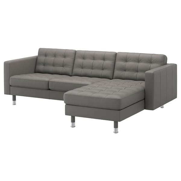 LANDSKRONA 3er-Sofa, mit Récamiere/Grann/Bomstad graugrün/Metall