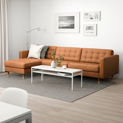 LANDSKRONA 4er-Sofa, mit Récamiere/Grann/Bomstad goldbraun/Metall