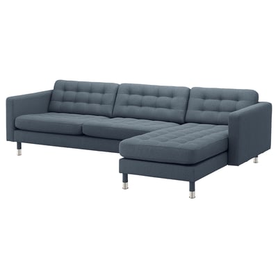 LANDSKRONA 4er-Sofa, mit Récamiere/Gunnared blau/Metall