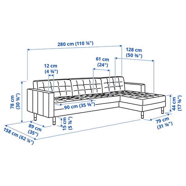 LANDSKRONA 4er-Sofa, mit Récamiere/Gunnared dunkelgrau/Holz