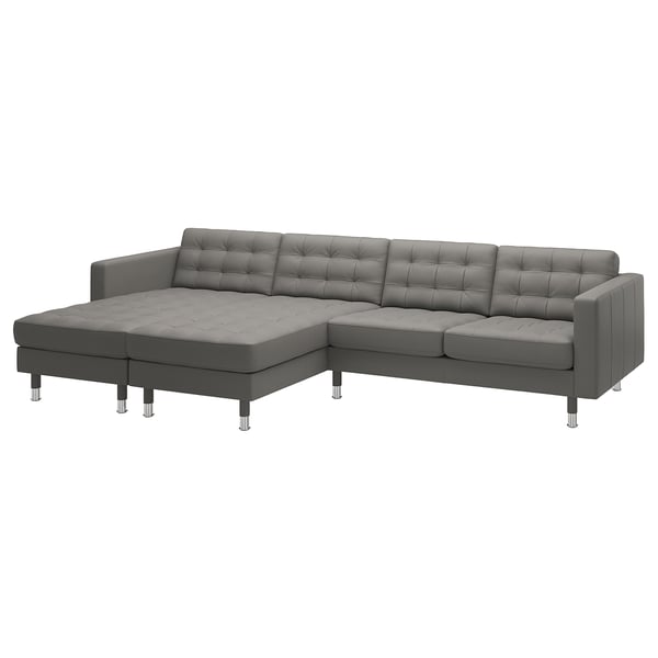 LANDSKRONA 4er-Sofa mit Récamieren, Grann/Bomstad graugrün/Metall