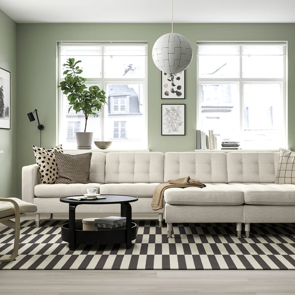 LANDSKRONA 4er-Sofa mit Récamieren, Gunnared beige/Metall