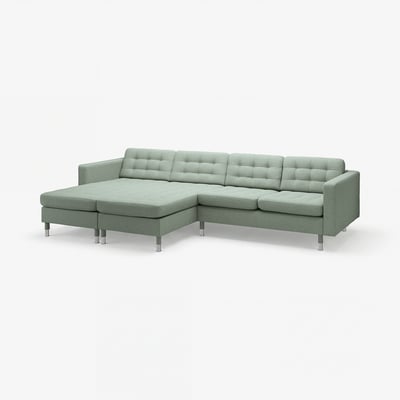 LANDSKRONA 4er-Sofa mit Récamieren, Gunnared hellgrün/Metall