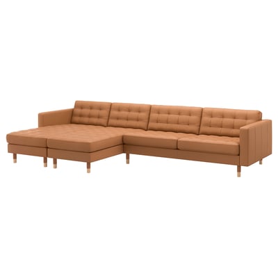 LANDSKRONA 5er-Sofa, mit Récamieren/Grann/Bomstad goldbraun/Holz