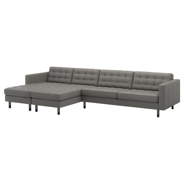 LANDSKRONA 5er-Sofa mit Récamieren, Grann/Bomstad graugrün/Holz/schwarz