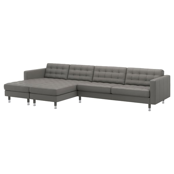 LANDSKRONA 5er-Sofa, mit Récamieren/Grann/Bomstad graugrün/Metall