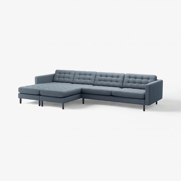 LANDSKRONA 5er-Sofa mit Récamieren, Gunnared blau/Holz/schwarz