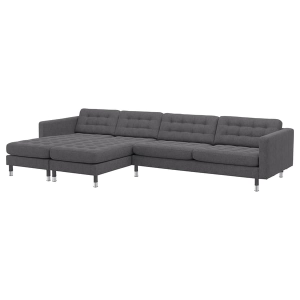 LANDSKRONA 5er-Sofa, mit Récamieren/Gunnared dunkelgrau/Metall