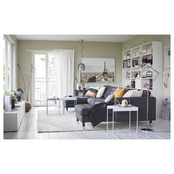 LANDSKRONA 5er-Sofa, mit Récamieren/Gunnared dunkelgrau/Metall