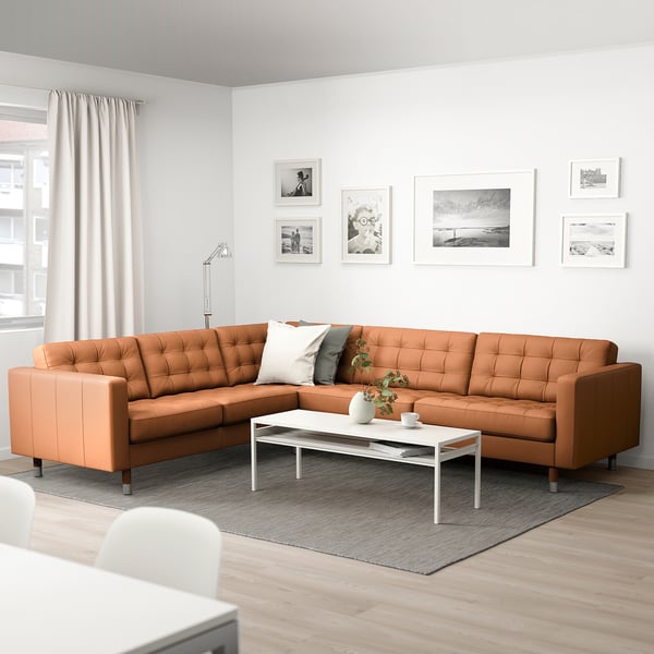 LANDSKRONA Ecksofa 5-sitzig, Grann/Bomstad goldbraun/Metall