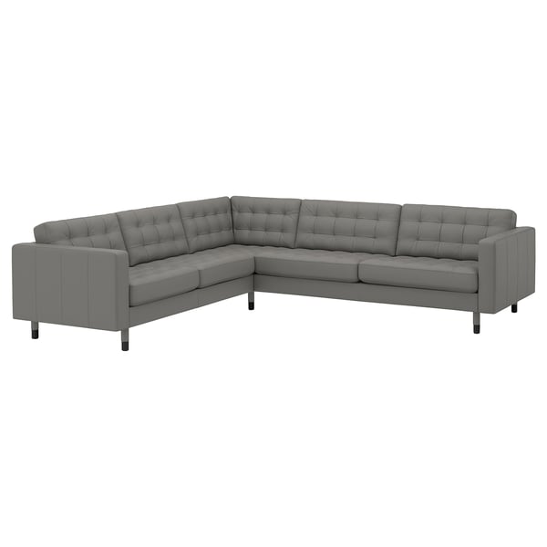 LANDSKRONA Ecksofa 5-sitzig, Grann/Bomstad graugrün/Holz/schwarz