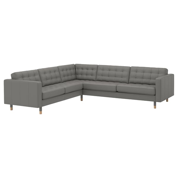 LANDSKRONA Ecksofa 5-sitzig, Grann/Bomstad graugrün/Holz