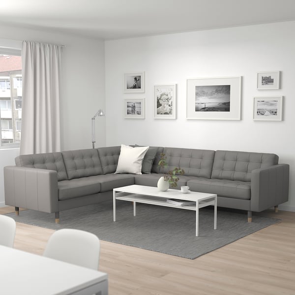LANDSKRONA Ecksofa 5-sitzig, Grann/Bomstad graugrün/Holz