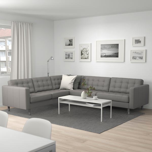 LANDSKRONA Ecksofa 5-sitzig, Grann/Bomstad graugrün/Metall