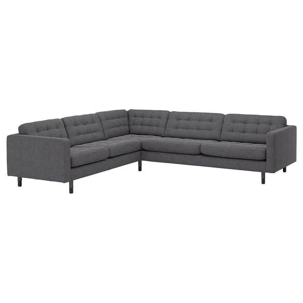 LANDSKRONA Ecksofa 5-sitzig, Gunnared dunkelgrau/Holz/schwarz