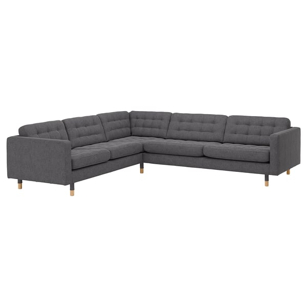 LANDSKRONA Ecksofa 5-sitzig, Gunnared dunkelgrau/Holz