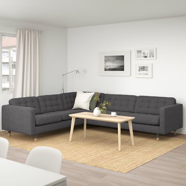 LANDSKRONA Ecksofa 5-sitzig, Gunnared dunkelgrau/Holz