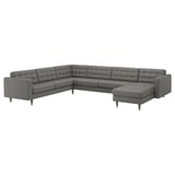 LANDSKRONA Ecksofa 6-sitzig, mit Récamiere/Grann/Bomstad graugrün/Holz