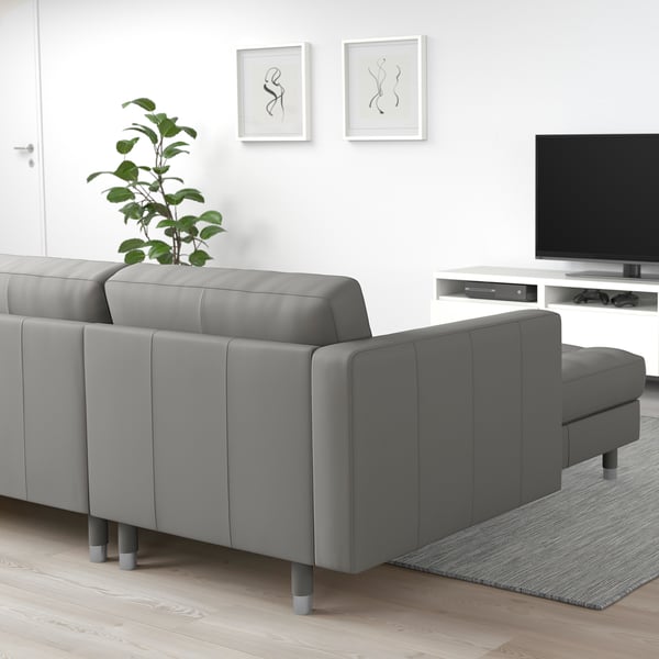 LANDSKRONA Ecksofa 6-sitzig, mit Récamiere/Grann/Bomstad graugrün/Metall