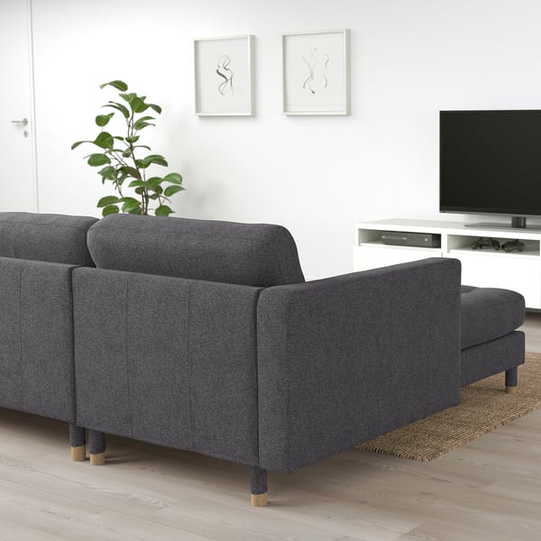 LANDSKRONA Ecksofa 6-sitzig, mit Récamiere/Gunnared dunkelgrau/Holz