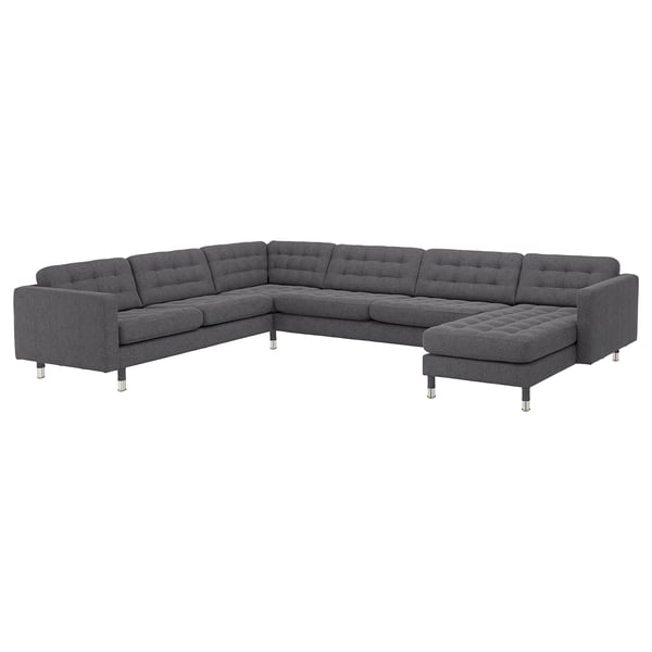 LANDSKRONA Ecksofa 6-sitzig, mit Récamiere/Gunnared dunkelgrau/Metall