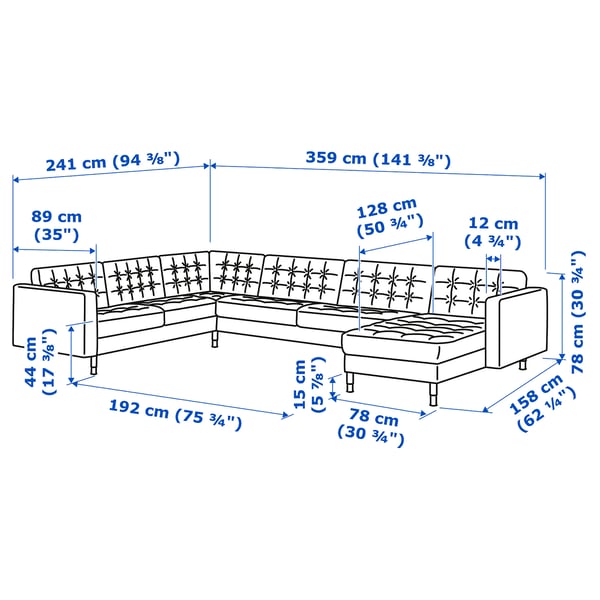 LANDSKRONA Ecksofa 6-sitzig, mit Récamiere/Gunnared dunkelgrau/Metall