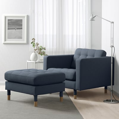 LANDSKRONA Hocker, Gunnared blau/Holz