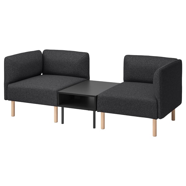 LILLEHEM 2er-Sitzelement mit Ablage, Gunnared dunkelgrau/Holz