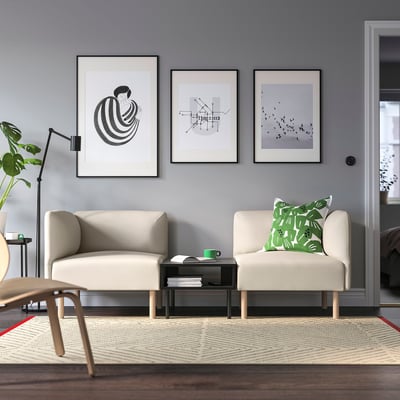 LILLEHEM 2er-Sitzelement mit Ablage, Vissle beige/Holz