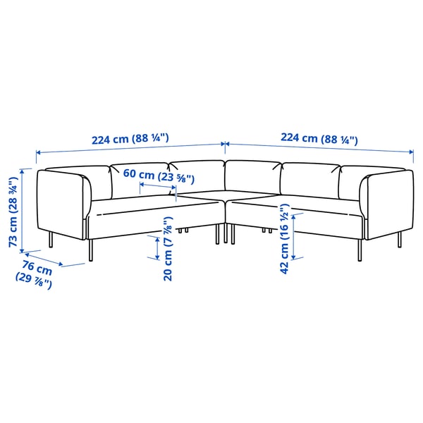 LILLEHEM Modulecksofa 4-sitzig, Gunnared dunkelgrau/Metall