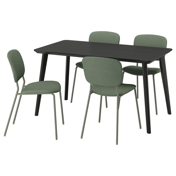 LISABO / VIHALS Tisch und 4 Stühle, schwarz grün/Tibbleby graugrün, 140x78 cm