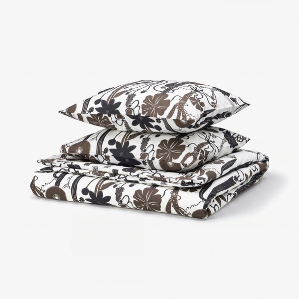 LUNDSKAFTING Bettwäsche-Set, 3-teilig, weiß/schwarz/braun, 240x220/50x60 cm