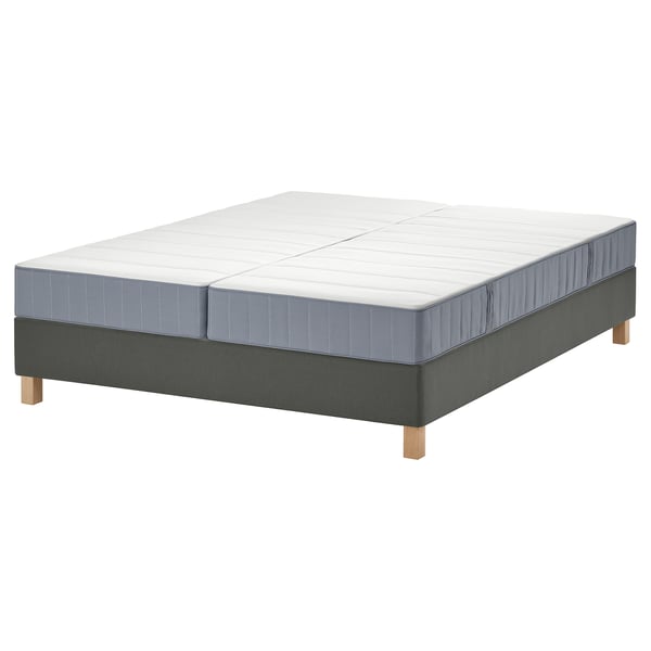 LYNGÖR Boxspringbett, Vesteröy mittelfest/hellblau dunkelgrau, 160x200 cm