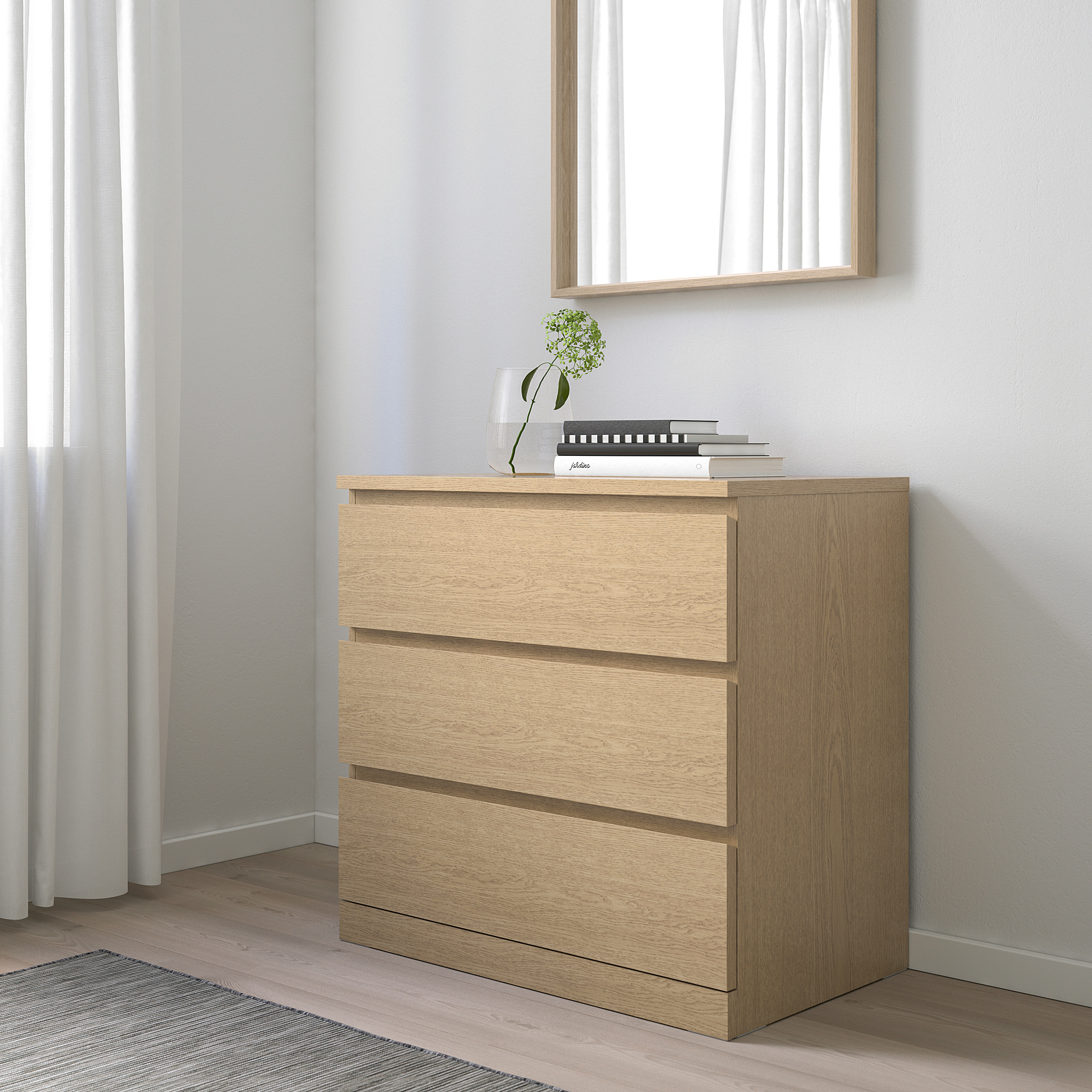 Malm Kommode Mit 3 Schubladen Eichenfurnier Weiss Lasiert 80x78 Cm Ikea Schweiz